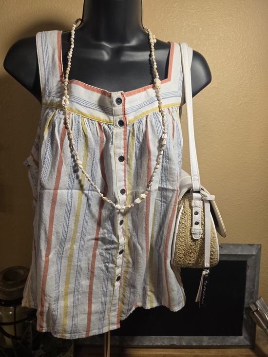 A.N.A. A New Approach Tops - a.n.a a new approach Striped Button-Front Square Neck Tank in Petites Plus X